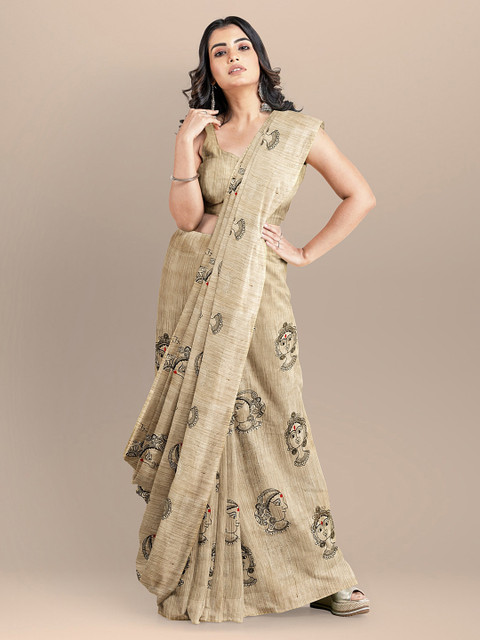 

BharatSthali Brown Silk Cotton Printed Maheshwari Kalamkari Handloom Saree