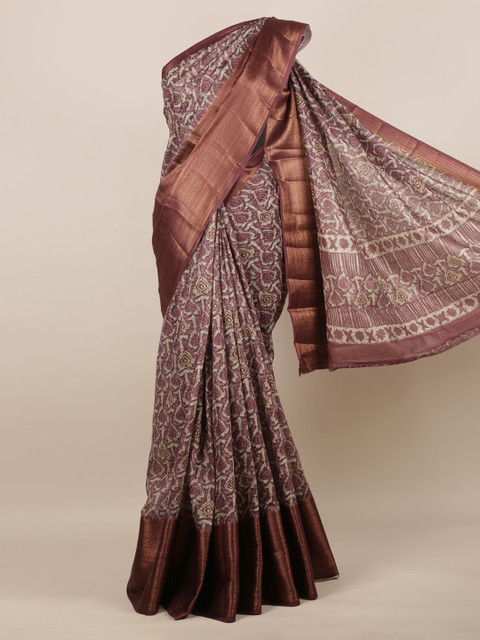 

Pothys Brown Printed Jute Silk Saree