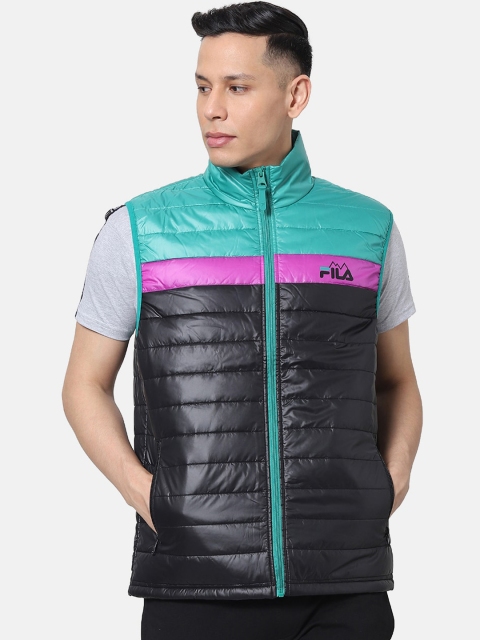 

FILA Men Black & Turquoise Blue Colourblocked Puffer Jacket