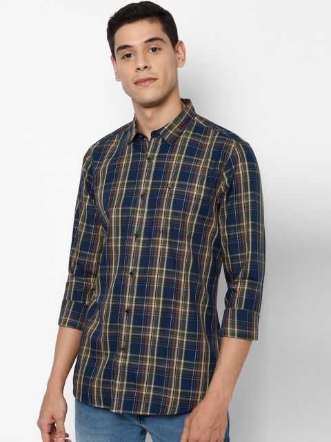

Solly Jeans Co. Men Navy Blue & Green Regular Fit Checked Pure Cotton Casual Shirt
