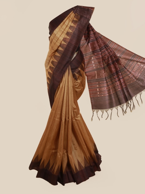 

Pothys Brown Solid Jute Silk Saree Tasseled Pallu