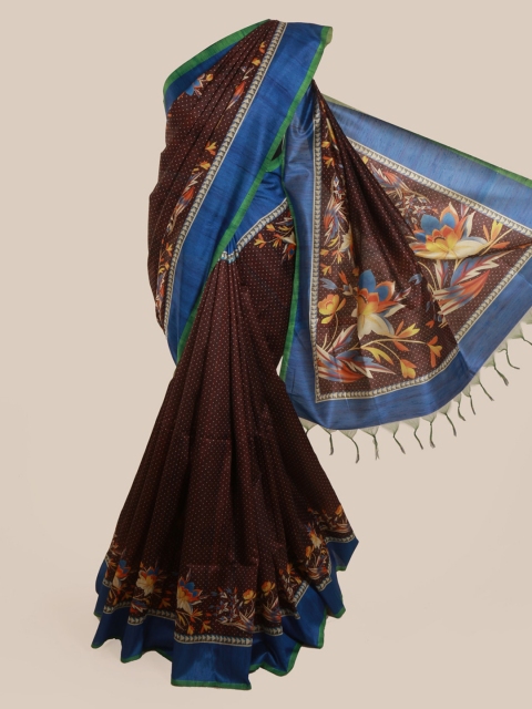 

Pothys Brown Printed Jute Silk Saree