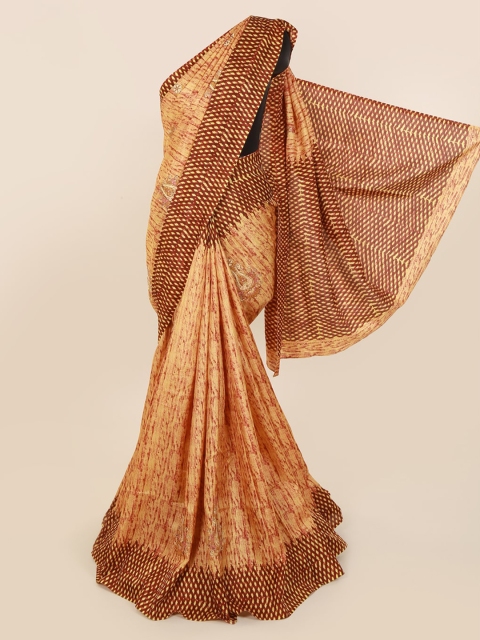 

Pothys Brown Cotton Blend Printed Chanderi Saree