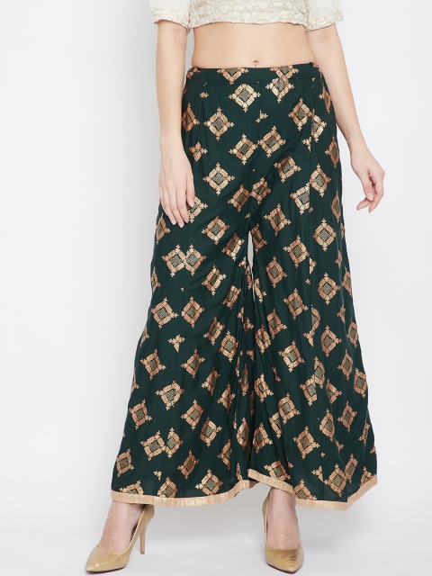 

Clora Creation Women Green & Gold-Toned Printed Wide Leg Palazzos