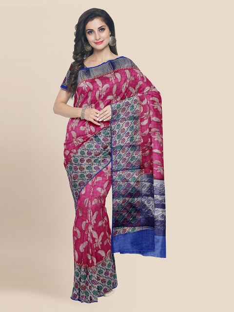 

KLM Fashion Mall Pink & Navy Blue Silk Blend Woven Design Banarasi Saree