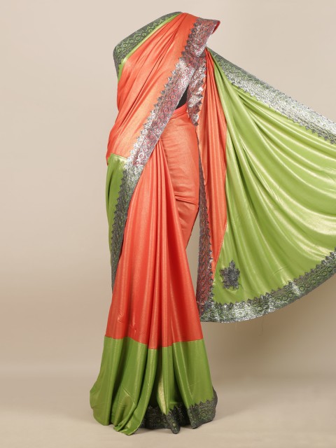 

Pothys Orange & Green Poly Georgette Solid Saree