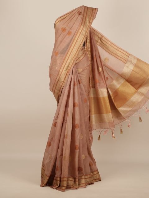 

Pothys Tan Woven Design Jute Silk Saree With Tasseled Pallu