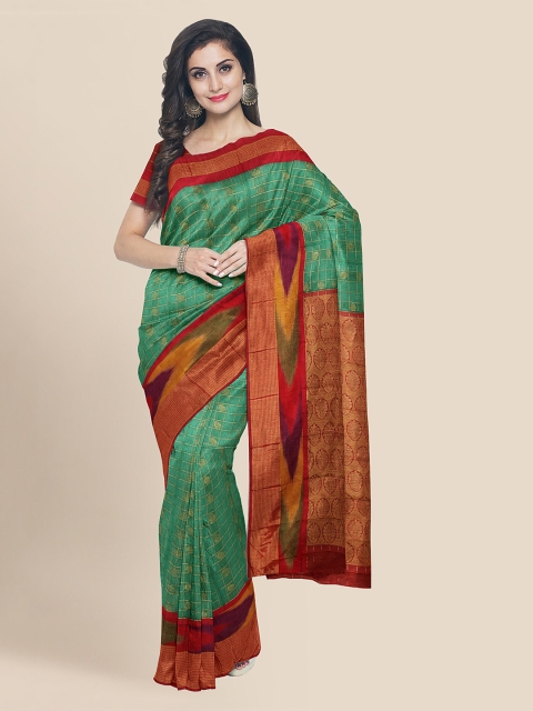 

KLM Fashion Mall Green & Red Silk Blend Woven Design Chanderi Saree