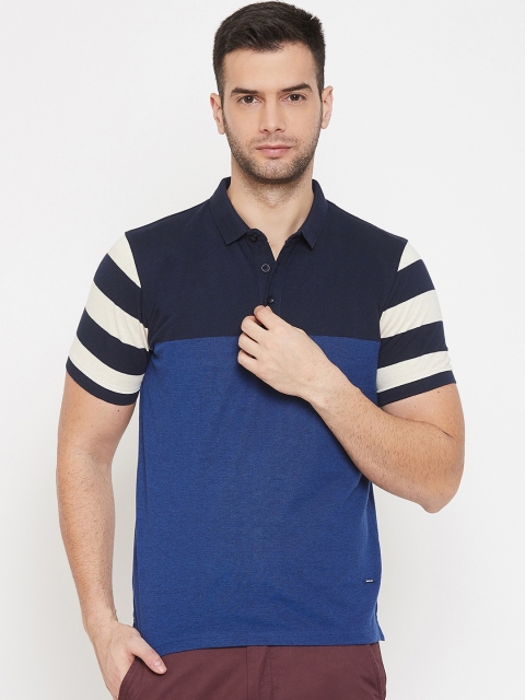 

Crimsoune Club Men Navy Blue Colourblocked Polo Collar T-shirt