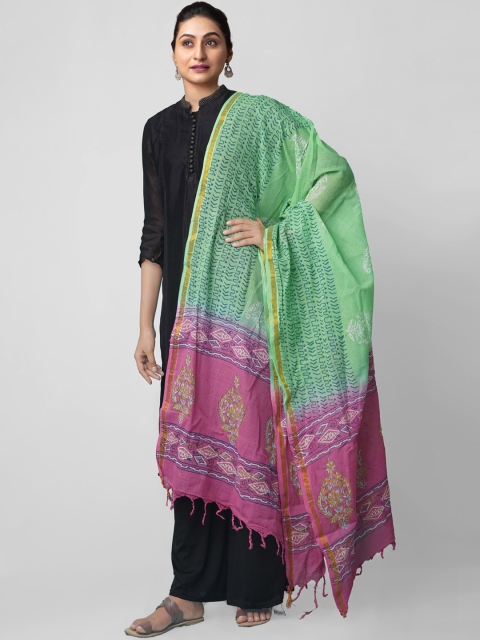 

Unnati Silks Green & Pink Printed Dupatta