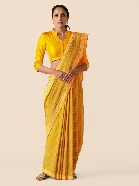 

Taneira Yellow Pure Cotton Checked Chettinad Saree