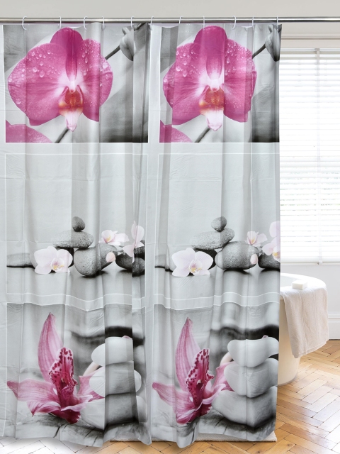 

Clasiko Grey & Pink Floral Printed PVC Shower Curtain