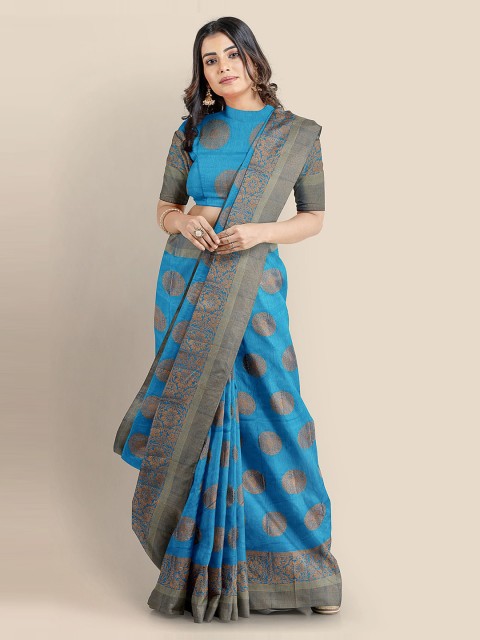 

KLM Fashion Mall Blue & Grey Silk Blend Woven Design Banarasi Saree