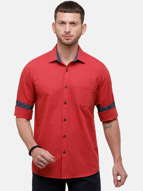 

CAVALLO by Linen Club Men Red Regular Fit Solid Casual Shirt