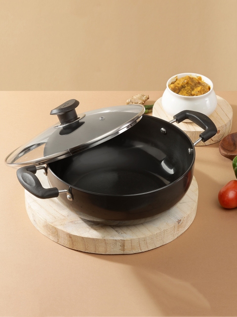 

Vinod Black Solid Hard Anodized Aluminium Deep Kadhai With Lid