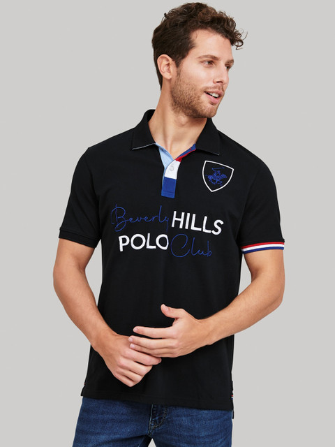 

Beverly Hills Polo Club Men Black Printed Polo Collar T-shirt
