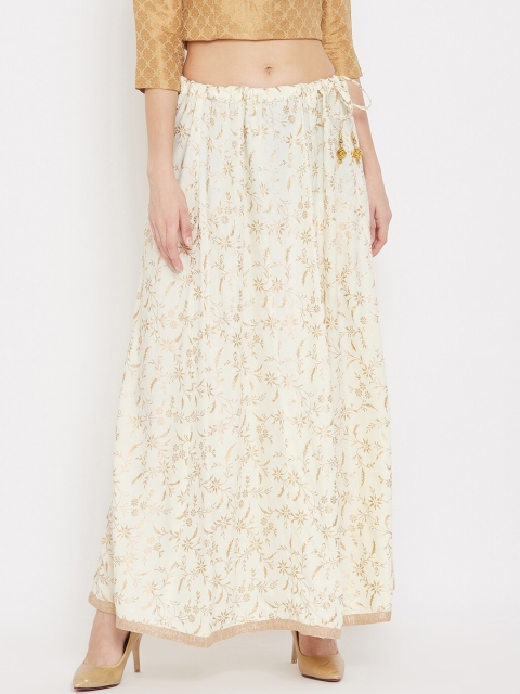 

Clora Creation Women Cream-Coloured & Gold-Coloured Printed Flared Maxi Skirt