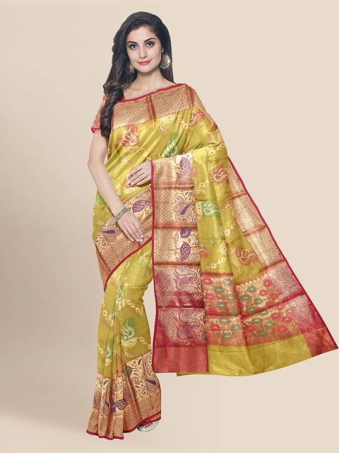

KLM Fashion Mall Green Silk Blend Woven Design Banarasi Saree