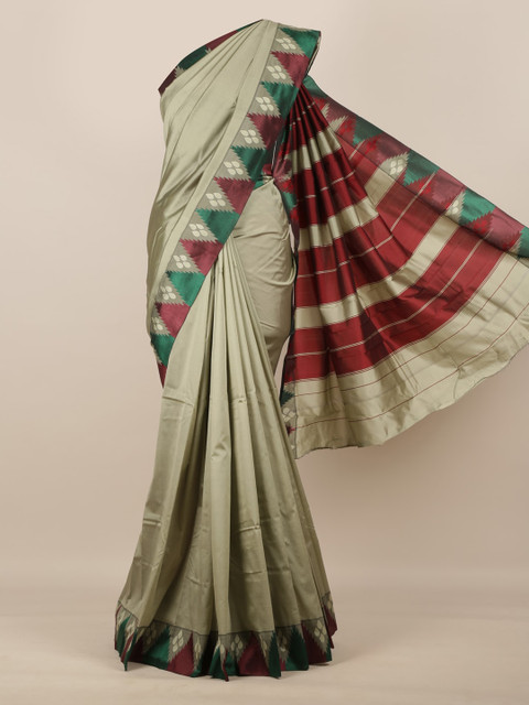 

Pothys Olive Green Solid Art Silk Saree