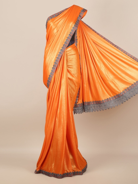 Pothys Orange Solid Poly Georgette Saree