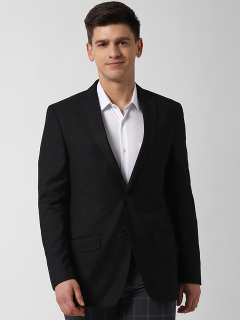 

Peter England Elite Men Black Checked Slim-Fit Single-Breasted Formal Blazer