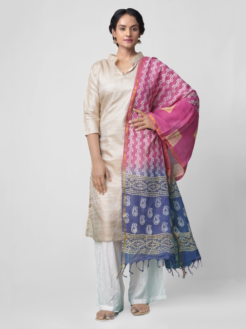 

Unnati Silks Women Pink & Blue Printed Dupatta