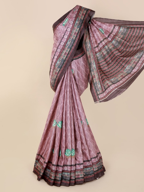 

Pothys Pink & Brown Jute Cotton Printed Saree