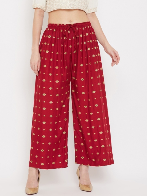 

Clora Creation Women Maroon & Gold-Toned Printed Wide Leg Palazzos