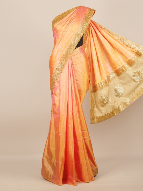 

Pothys Peach-Coloured Solid Jute Silk Saree