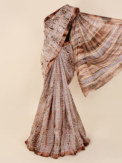 

Pothys Brown Printed Jute Cotton Saree