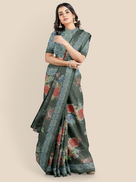 

KLM Fashion Mall Black Linen Blend Printed Banarasi Saree