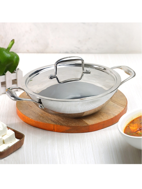 

Vinod Silver-Toned Stainless Steel Kadhai With Lid