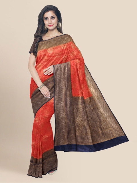 

KLM Fashion Mall Orange & Gold-Toned Silk Blend Woven Design Banarasi Saree