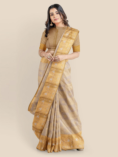

KLM Fashion Mall Gold-Toned Silk Blend Woven Design Banarasi Saree