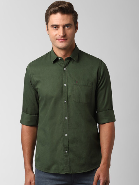 

Peter England Casuals Men Green Slim Fit Self Design Casual Shirt