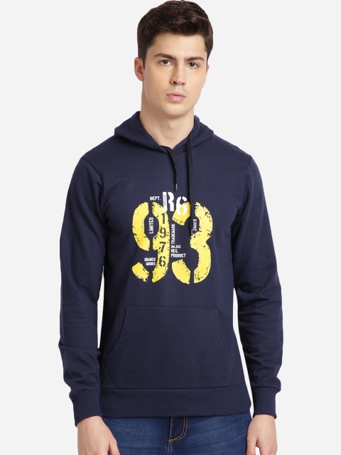 

MASH UNLIMITED Men Navy Blue Printed Hooded Sweatshirt