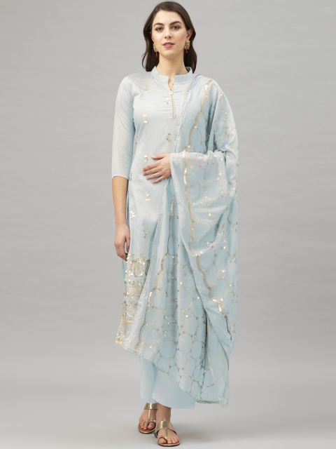 

Satrani Grey & Gold-Toned Cotton Blend Unstitched Dress Material