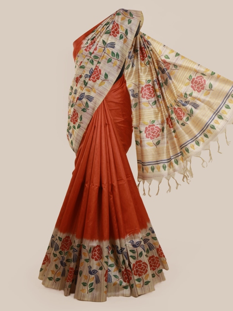 

Pothys Cream-Coloured Printed Jute Silk Saree