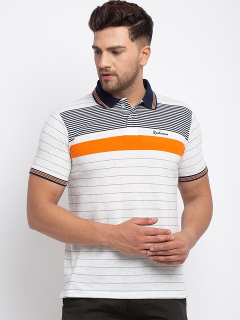

Rodamo Men Off-White Striped Polo Collar T-shirt