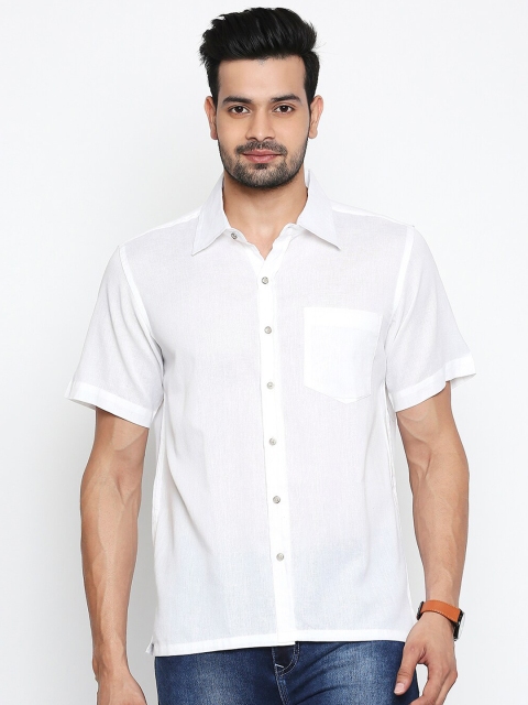 

Vivids India Men White Regular Fit Solid Cotton Linen Casual Shirt
