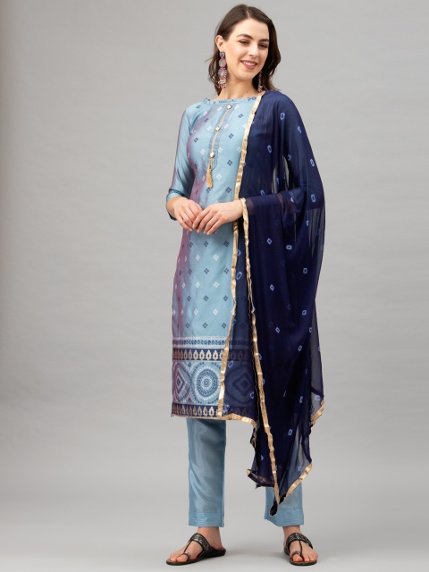 

Satrani Blue Poly Silk Unstitched Dress Material