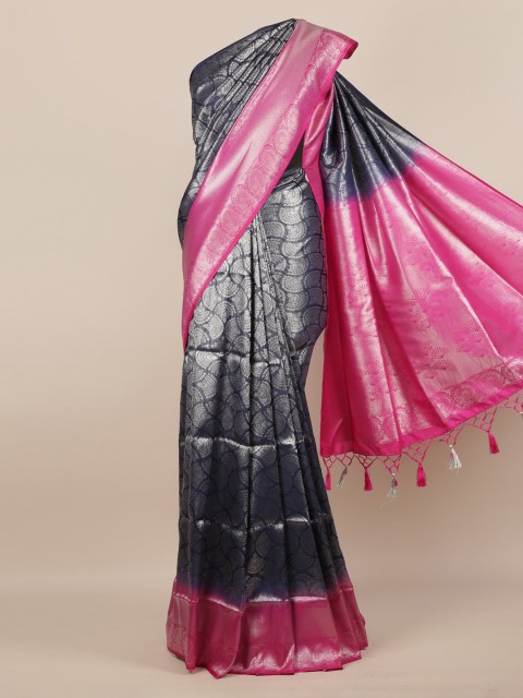 

Pothys Navy Blue & Pink Jute Silk Woven Design Saree