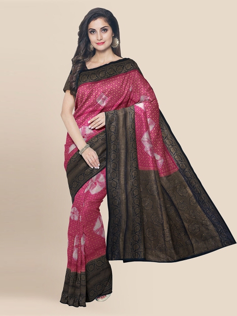 

KLM Fashion Mall Pink & Brown Silk Blend Printed Banarasi Saree