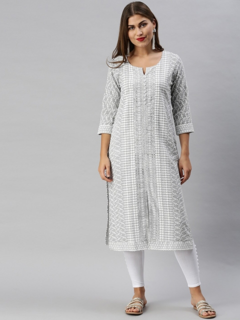 

Soch Women Grey & White Ethnic Motifs Embroidered Kurta