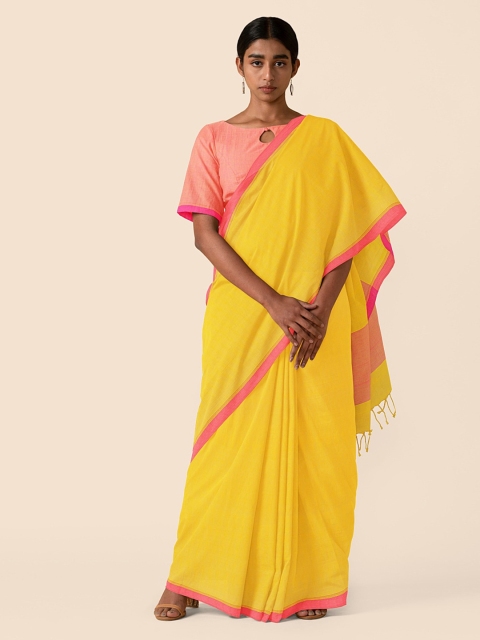 

Taneira Yellow Pure Cotton Solid Taant Saree