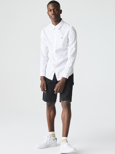 

Lacoste Men White & Black Slim Fit Printed Pure Cotton Casual Shirt