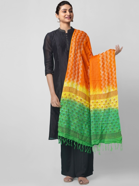 

Unnati Silks Orange & Green Printed Dupatta