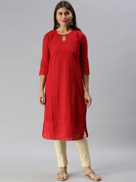 

Soch Women Red Embroidered Georgette Kurta