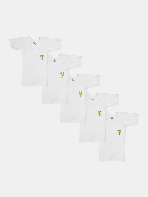 Rupa Jon Boys Pack Of 5 White Solid Innerwear Vests