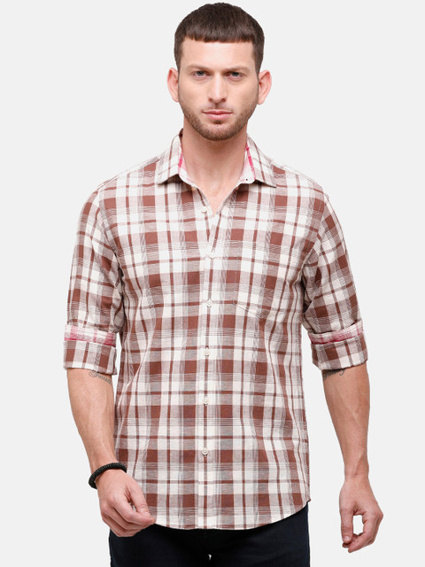 

CAVALLO by Linen Club Men Brown Regular Fit Checked Casual Shirt